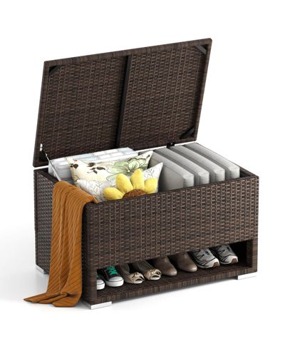 48 Gallon Deck Box with Shoe Rack Waterproof Liner Lid Outdoor