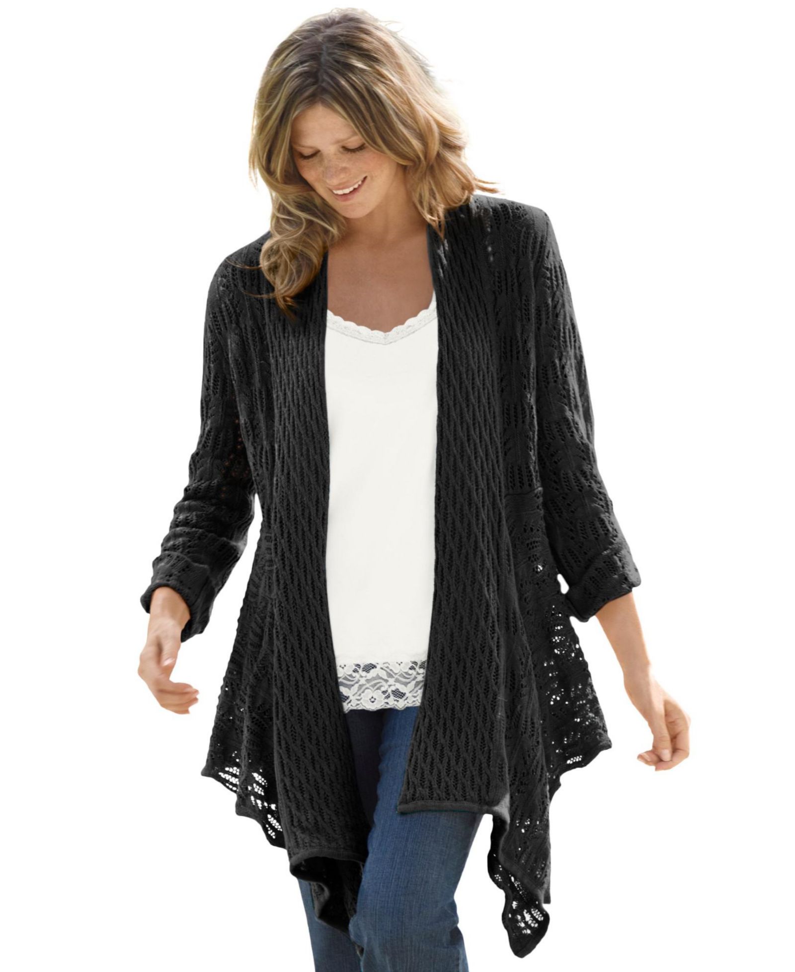 Женский кардиган Woman Within Plus Size Open Front Pointelle