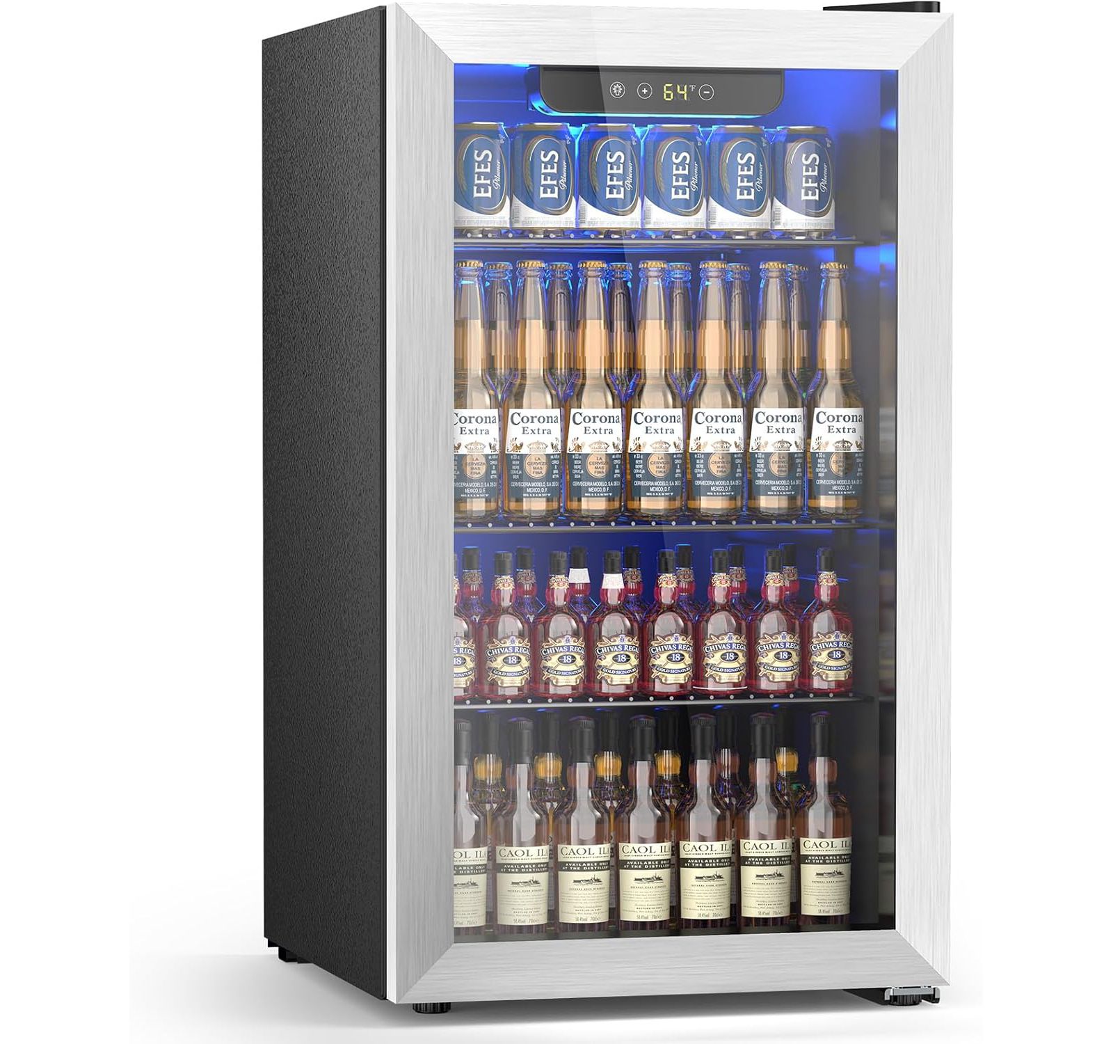 Cowsar 26 Bottle Wine Cooler Refrigerator, Small Freestanding Wine Fridge  ,  Champagne, Built-in Wine Cellar with Stainless Steel Glass Door