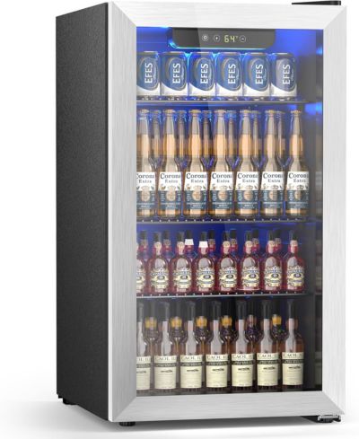 Cowsar 26 Bottle Wine Cooler Refrigerator, Small Freestanding Wine Fridge  ,  Champagne, Built-in Wine Cellar with Stainless Steel Glass Door