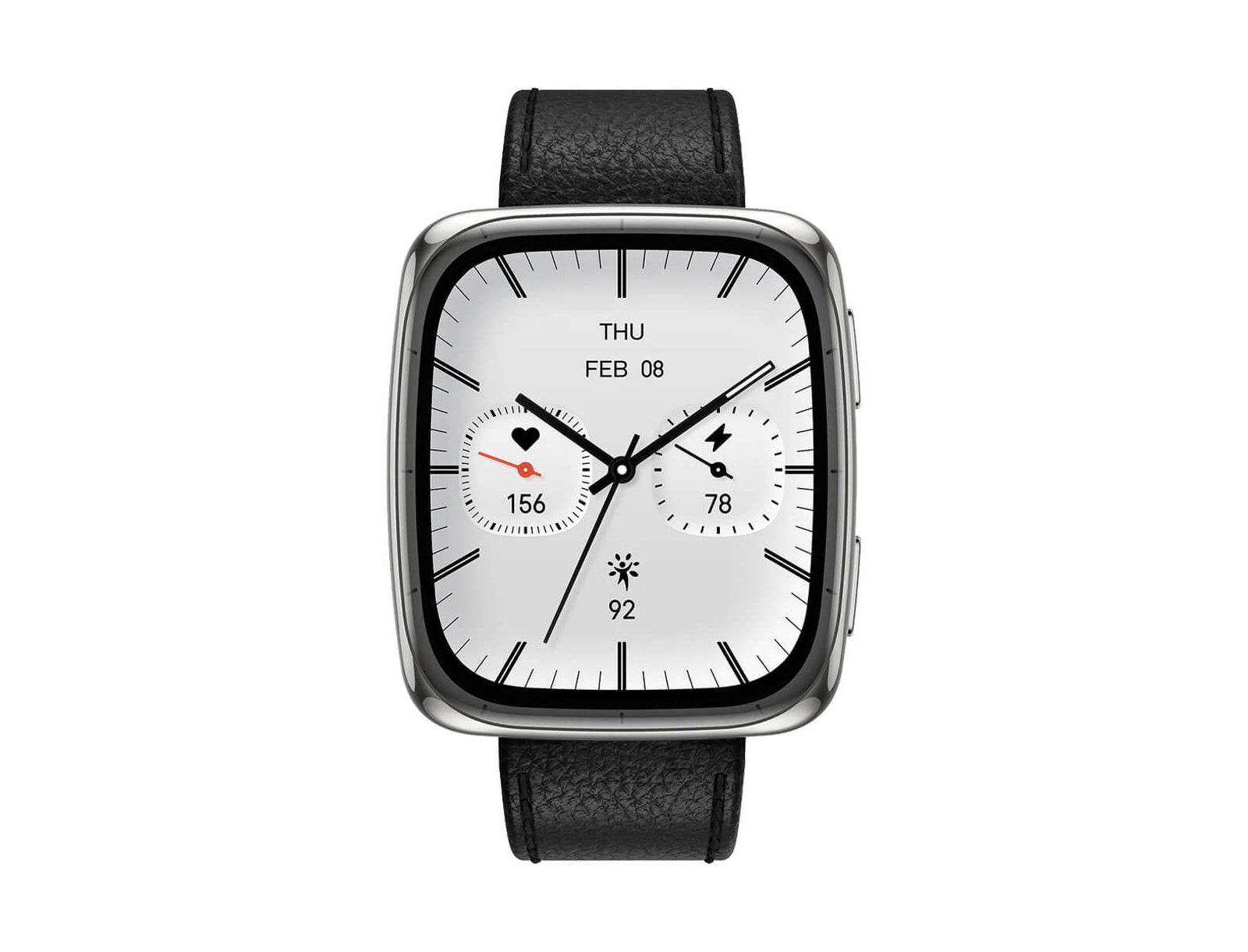 Amazfit Active 2 (Square) смарт-часы с сапфировым стеклом и отслеживанием пульса, Black Leather