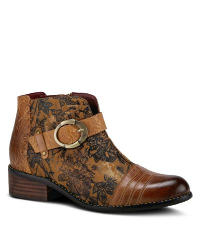 L'Artiste Women s Georgiana Leather Booties with Decorative Buckle, Rainbow Stitching, and Full-Zip Closure - French-Inspired Comfort Ankle Boot
