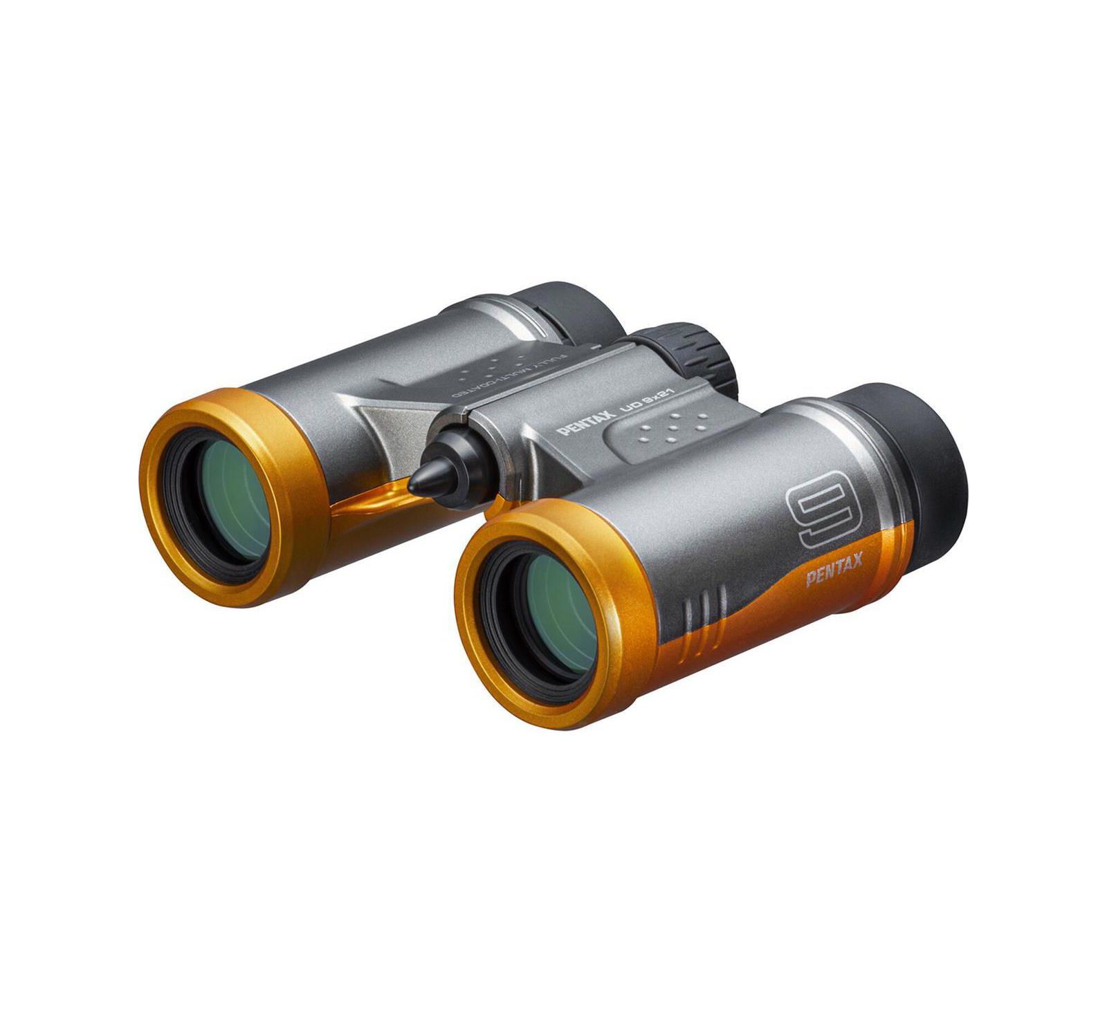 Pentax 9x21 UD Roof Prism Binoculars w/6 Degree Angle of View, Orange/Gray