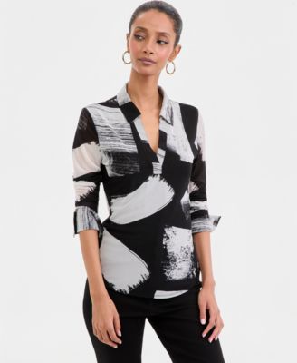 I.N.C. International Concepts Женский Long-Sleeve Printed Mesh Collared Top