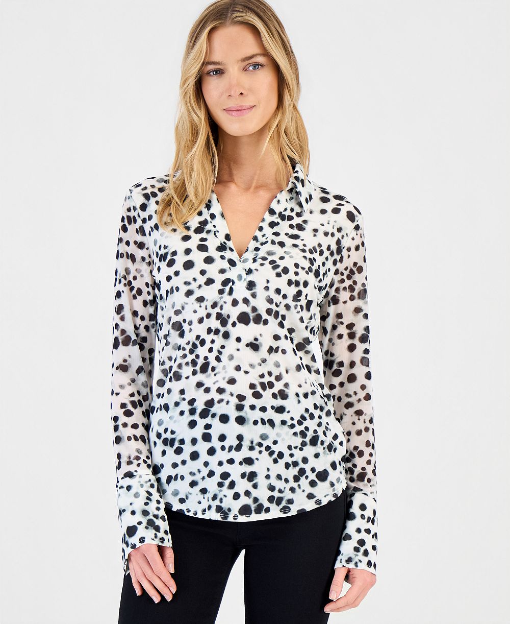 I.N.C. International Concepts Женский Long-Sleeve Printed Mesh Collared Top