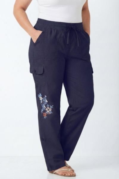 Navy floral embroidery