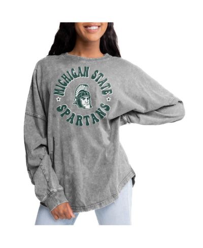 Gameday Couture Women's Gray Michigan State Spartans Playing Around Faded Wash Oversized Long Sleeve T-Shirt