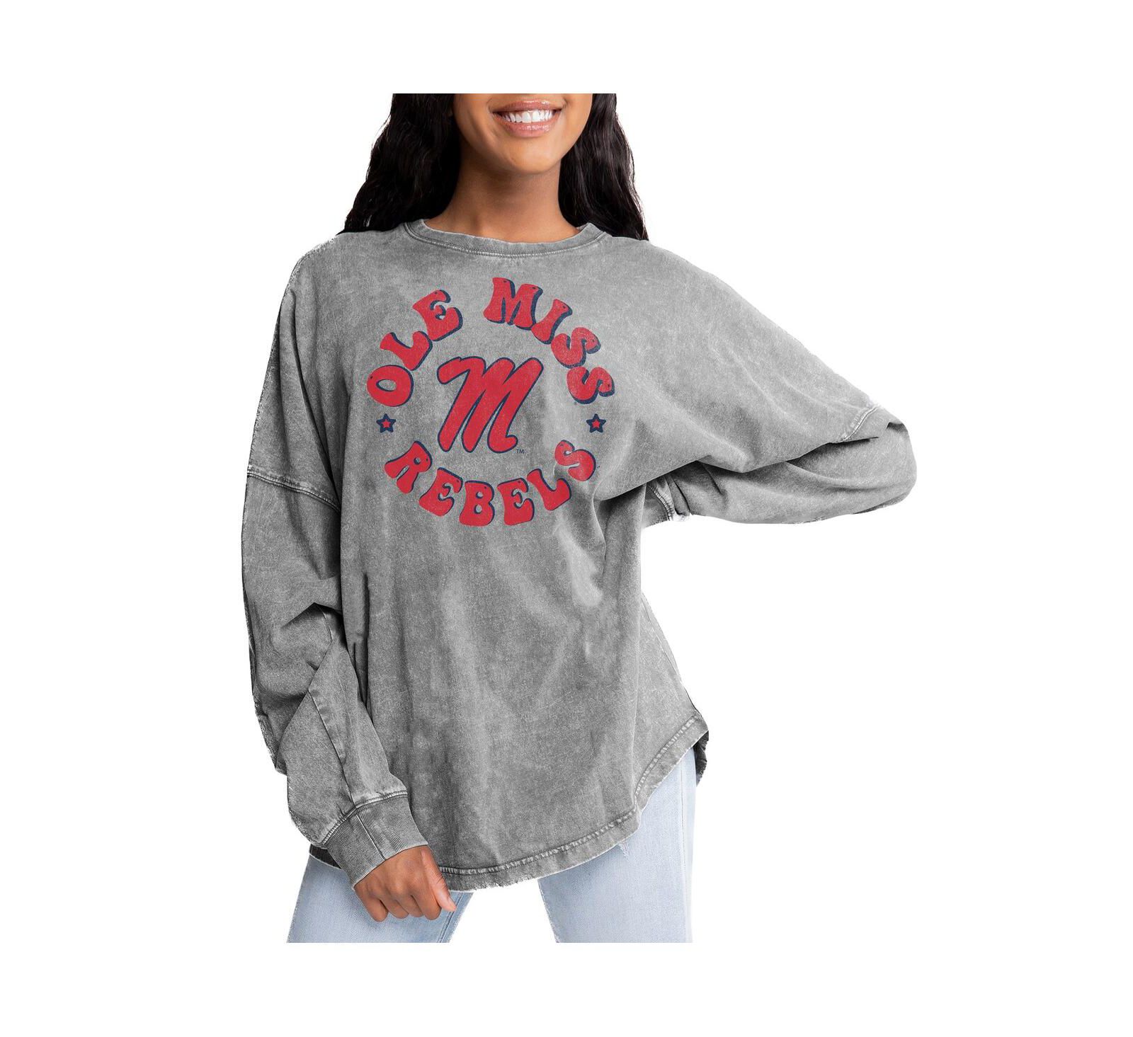 Gameday Couture Women's Gray Ole Miss Rebels Playing Around Faded Wash Oversized Long Sleeve T-Shirt
