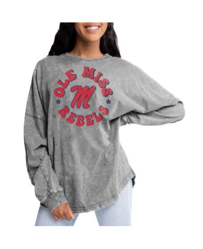 Gameday Couture Women's Gray Ole Miss Rebels Playing Around Faded Wash Oversized Long Sleeve T-Shirt