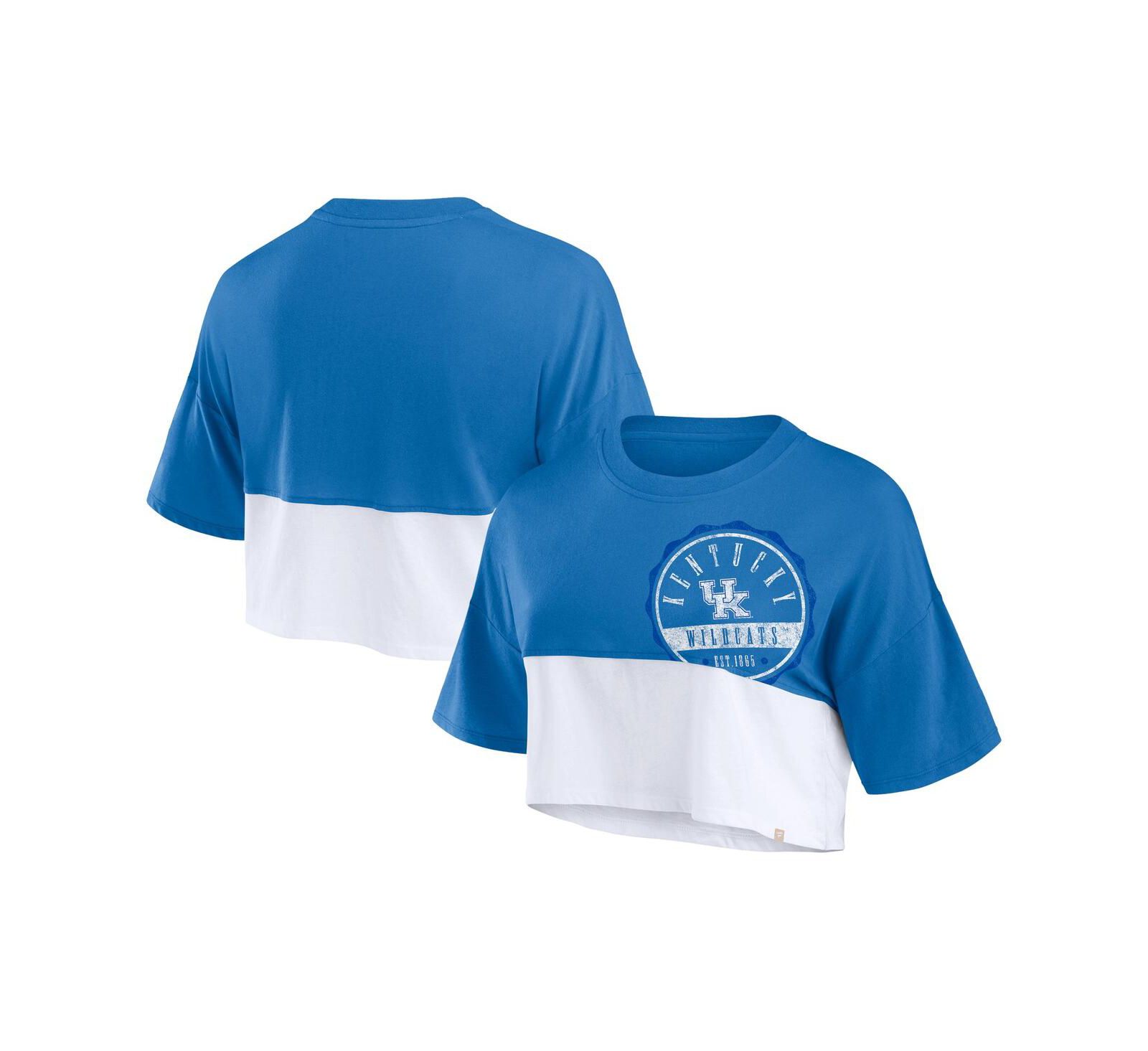 Fanatics Women's Royal/White Kentucky Wildcats Oversized Badge Color Block Cropped T-Shirt
