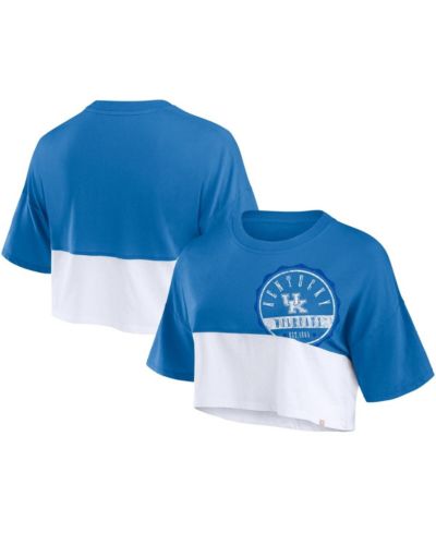 Fanatics Women's Royal/White Kentucky Wildcats Oversized Badge Color Block Cropped T-Shirt