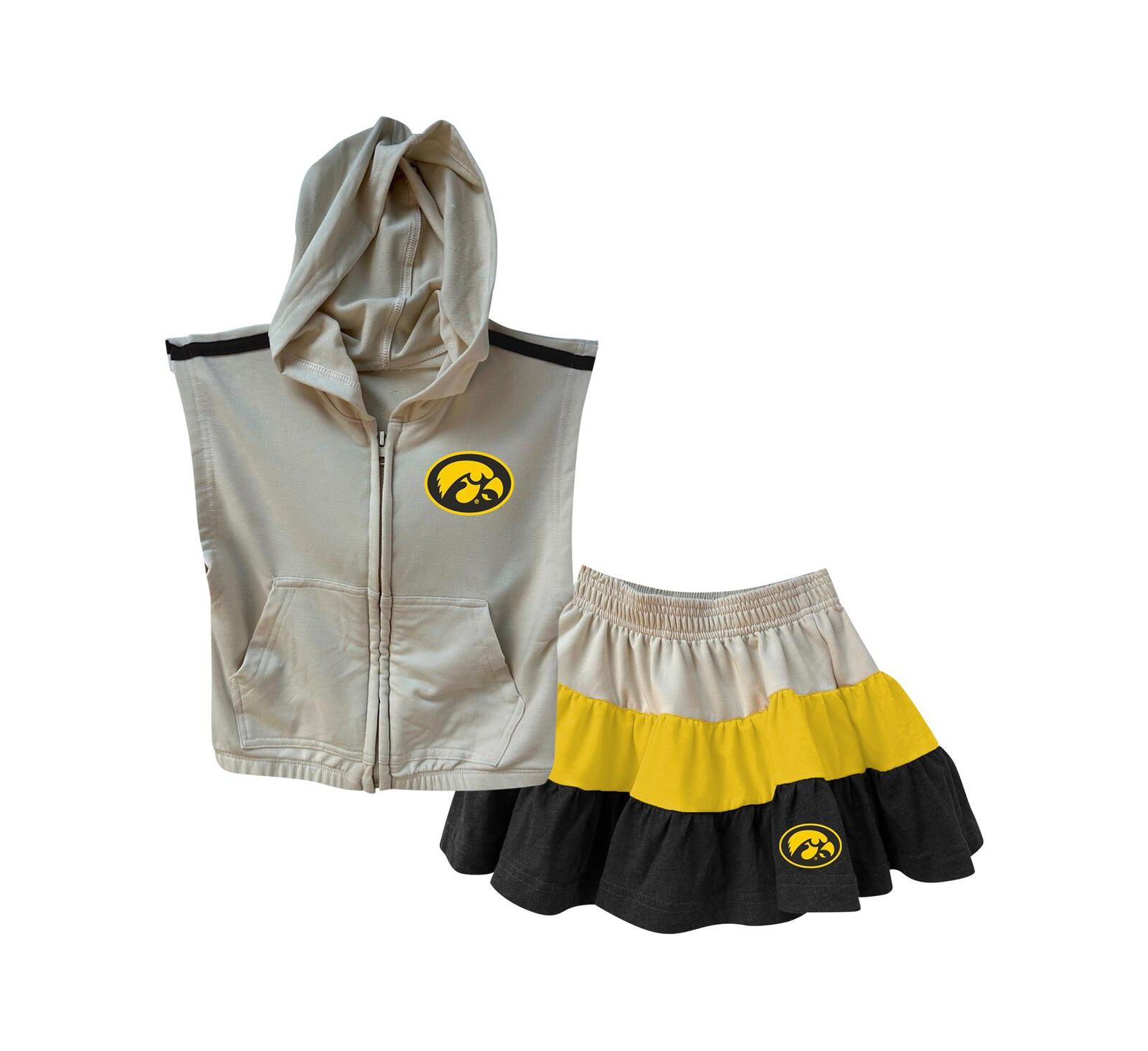 Детский комплект Wes & Willy 2-piece Tan Iowa Hawkeyes Tri-Blend без рукавов с полной молнией и многослойная юбка