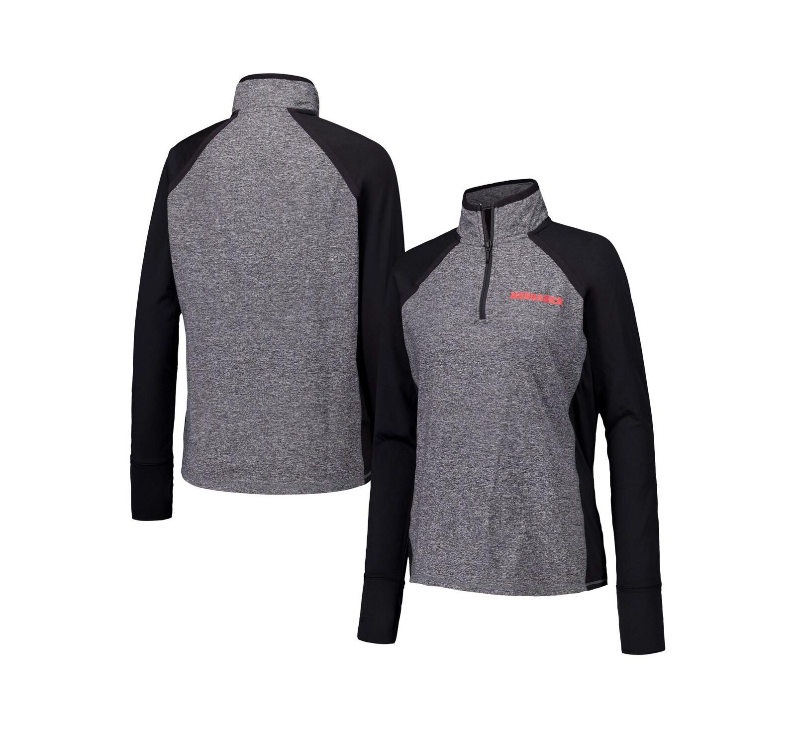Женская куртка Camp David Black/Heather Gray Nebraska Huskers Finalist Raglan Quarter-Zip