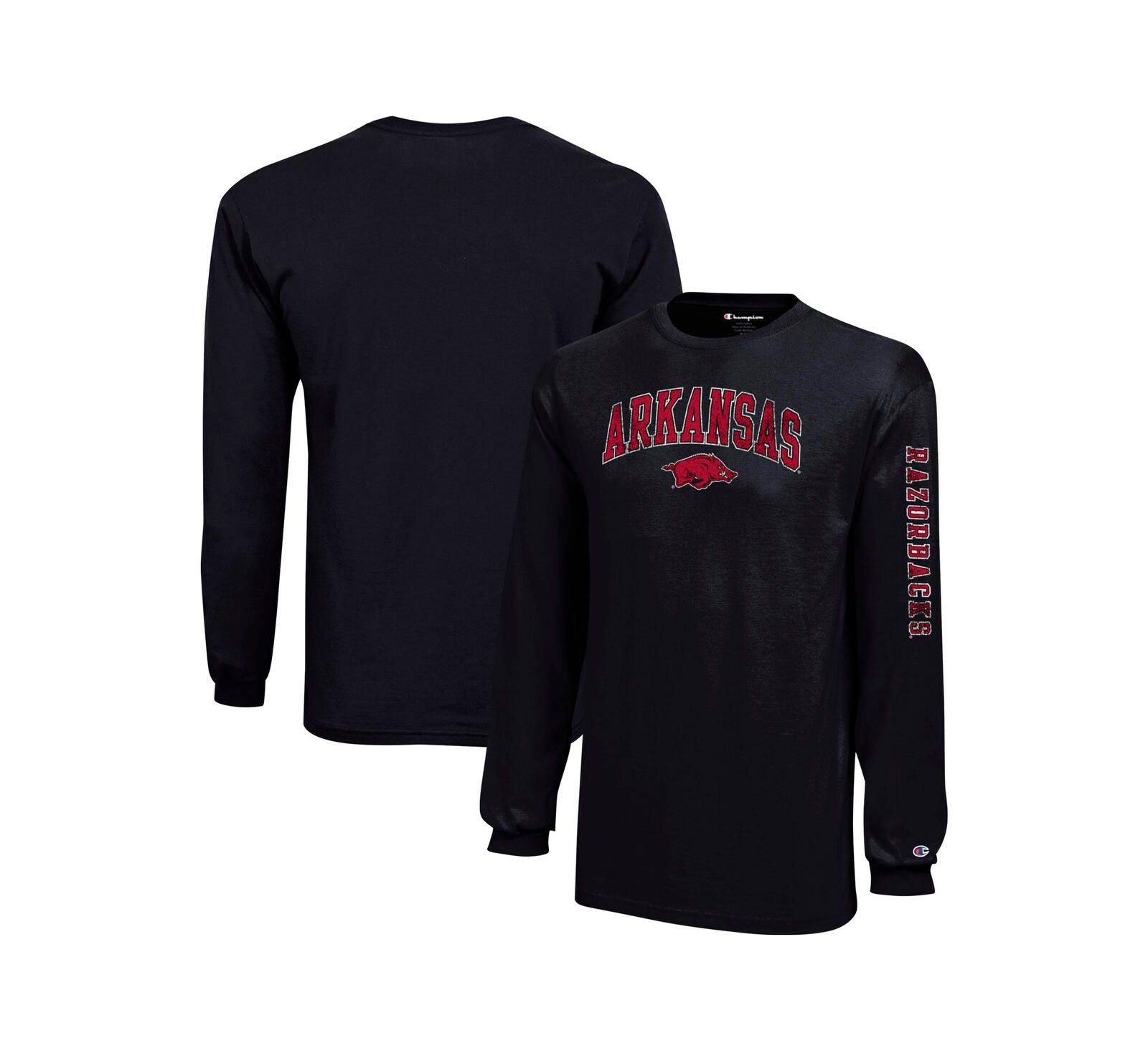 Champion Big Boys and Girls Black Arkansas Razorbacks Distressed Arch Over Logo Long Sleeve T-Shirt