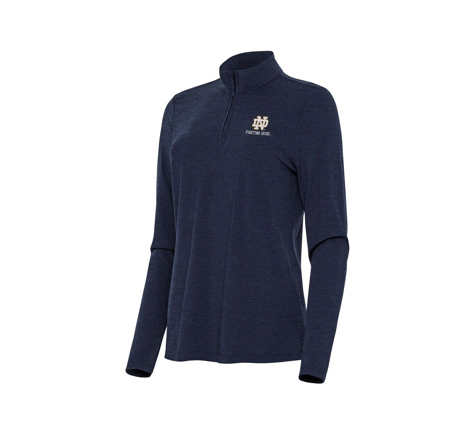 Свитшот на молнии Antigua Women's Heather Navy Notre Dame Fighting Irish Bright Quarter-Zip