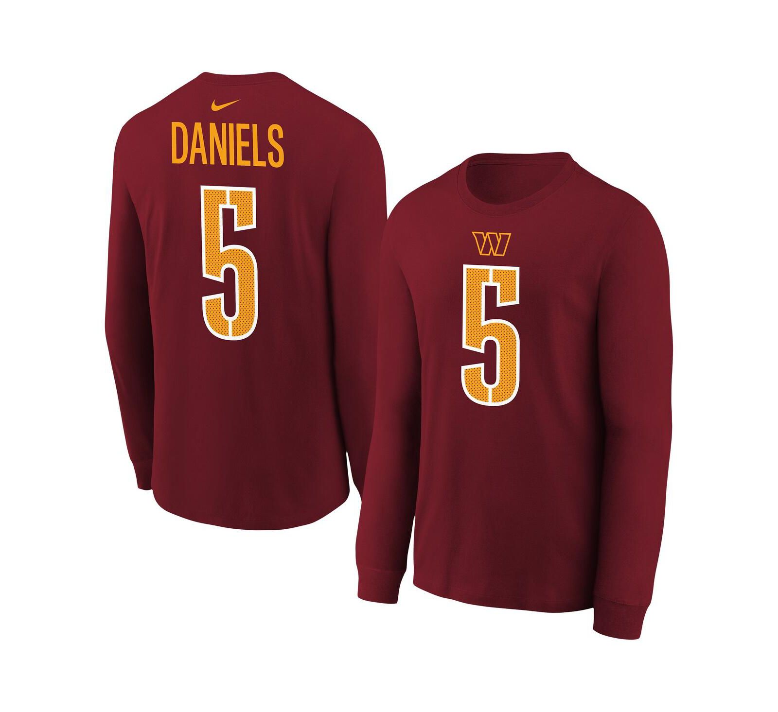 Футболка Nike Jayden Daniels Burgundy Washington Commanders Player Name & Number Long Sleeve для детей