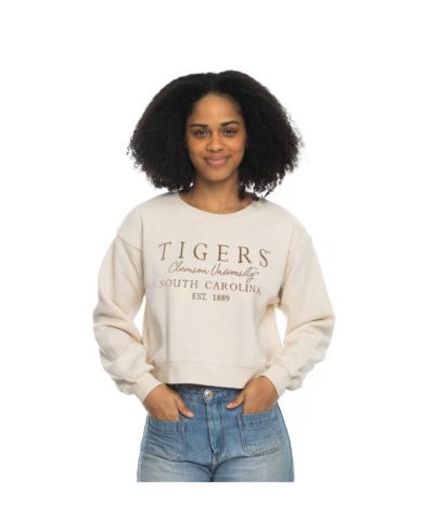 ZooZatz Women's Tan Clemson Tigers Cropped Crewneck Sweatshirt