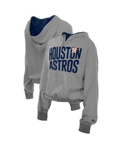 New Era Men's Heather Gray Houston Astros Reversed Out French Terry Quarter-Zip Banded Crop Hoodie