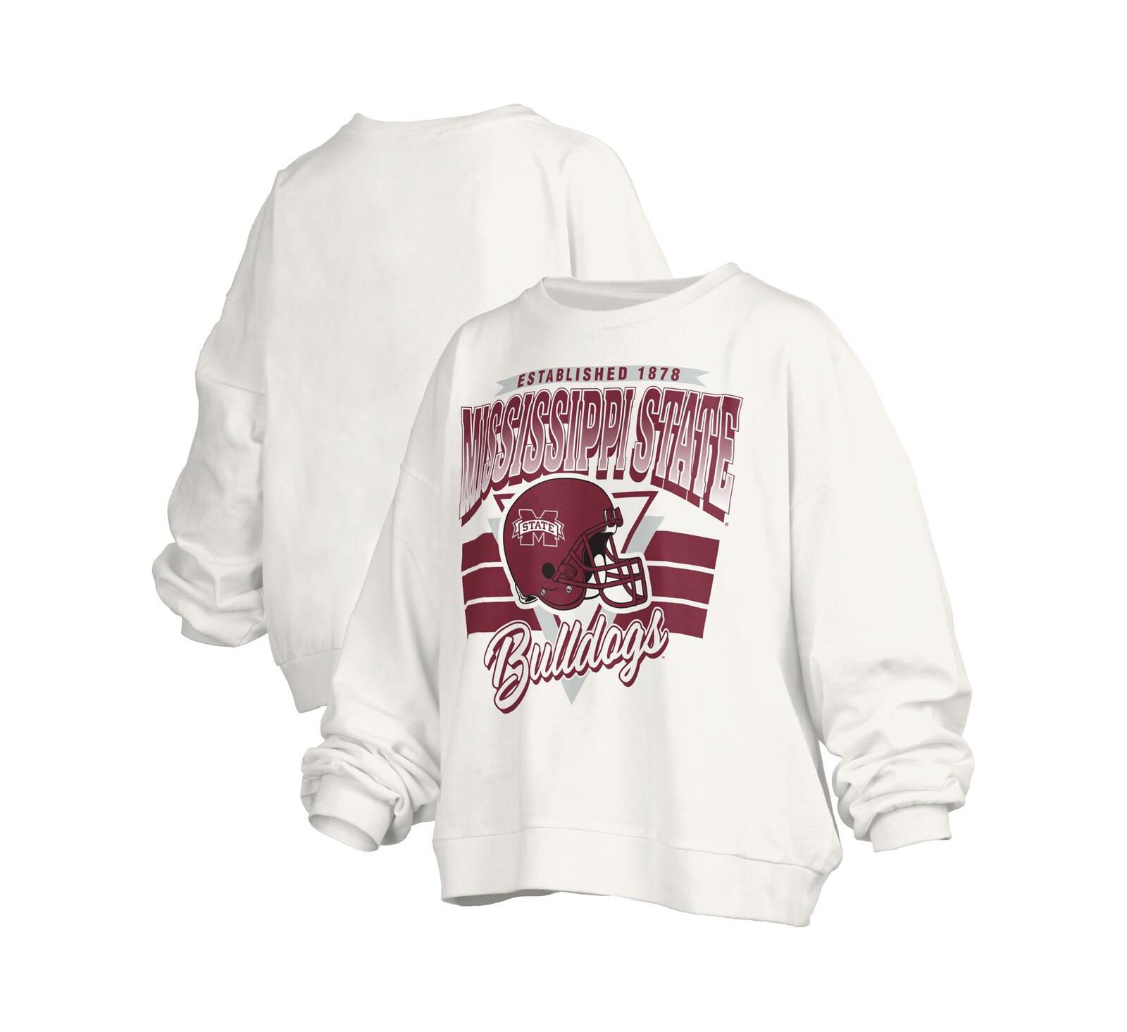 Свитшот оверсайз Pressbox Women's White Mississippi State Bulldogs Janice Retro Waist-Length Pullover