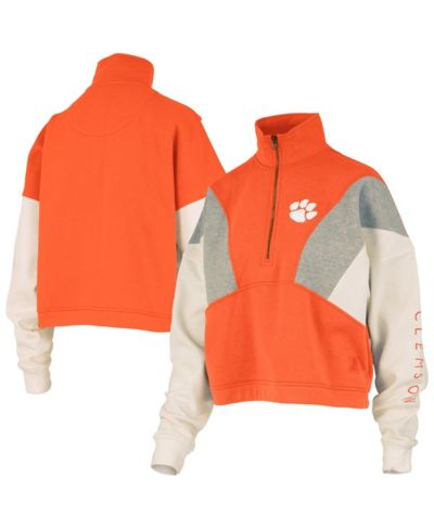 Pressbox Women's Orange Clemson Tigers Ferrara Color Block Quarter-Zip Sweatshirt
