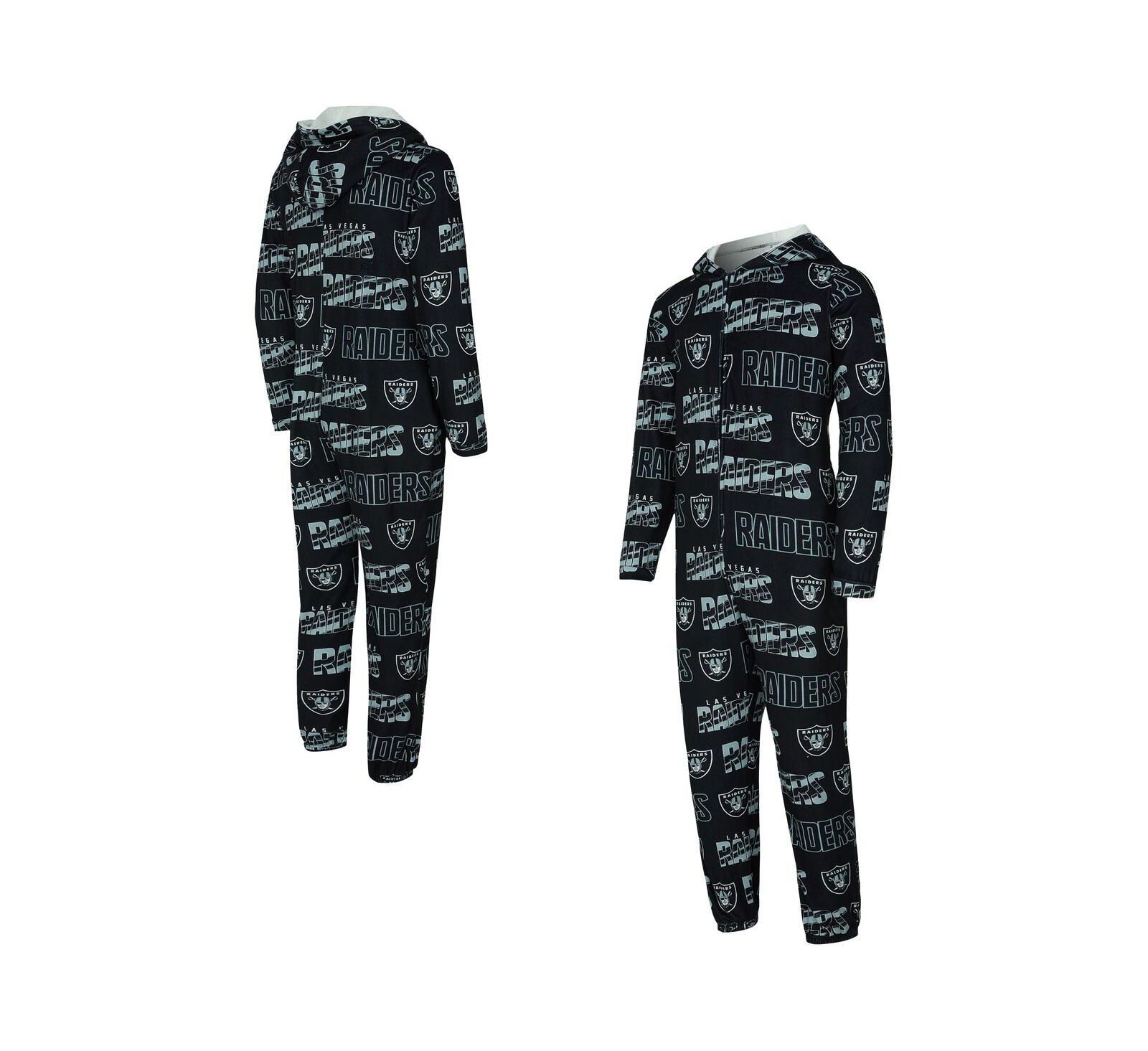 Мужской комбинезон Concept Sport Black Las Vegas Raiders Shuffle All-Over-Print Microfleece Full-Zip Union Suit