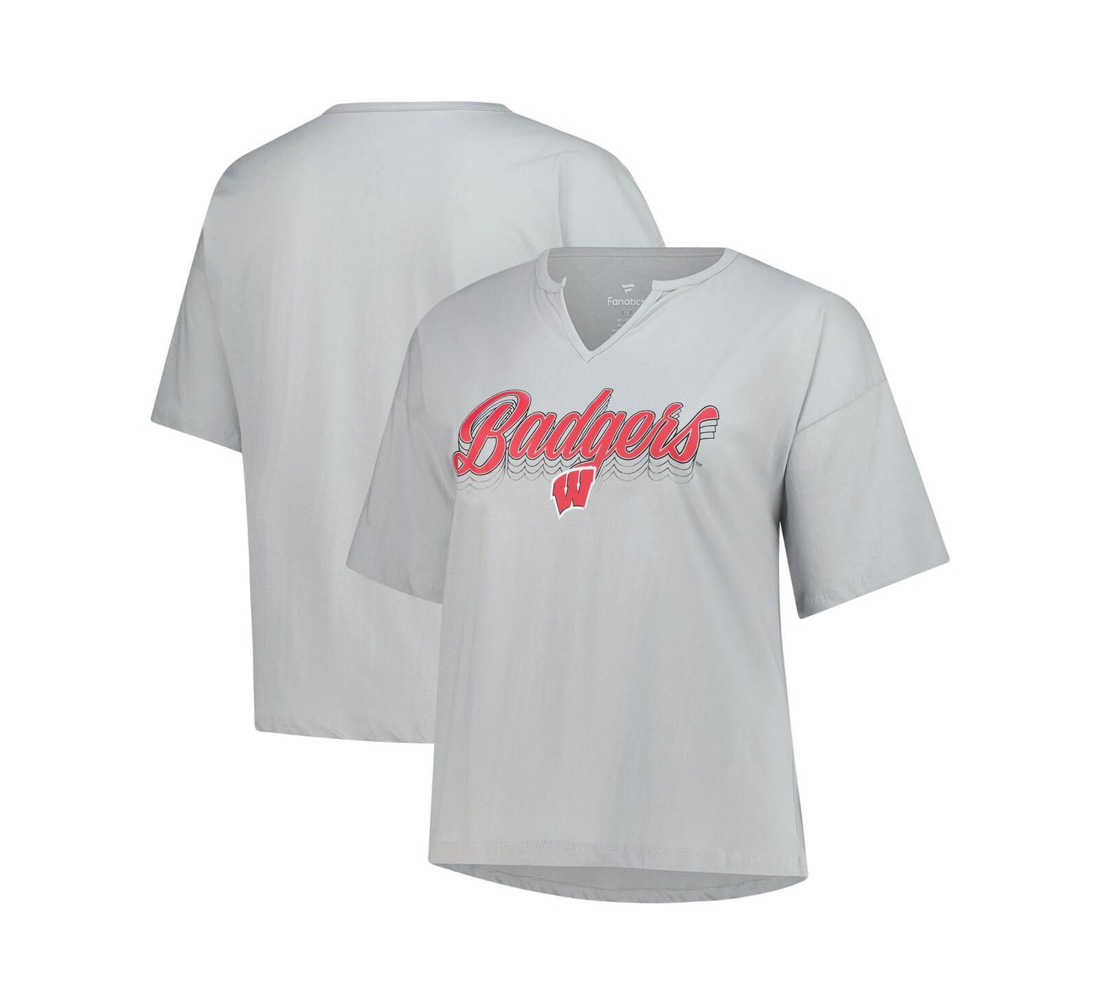 Fanatics Женская серая футболка Winning Gear Notch Neck Wisconsin Badgers Plus Size