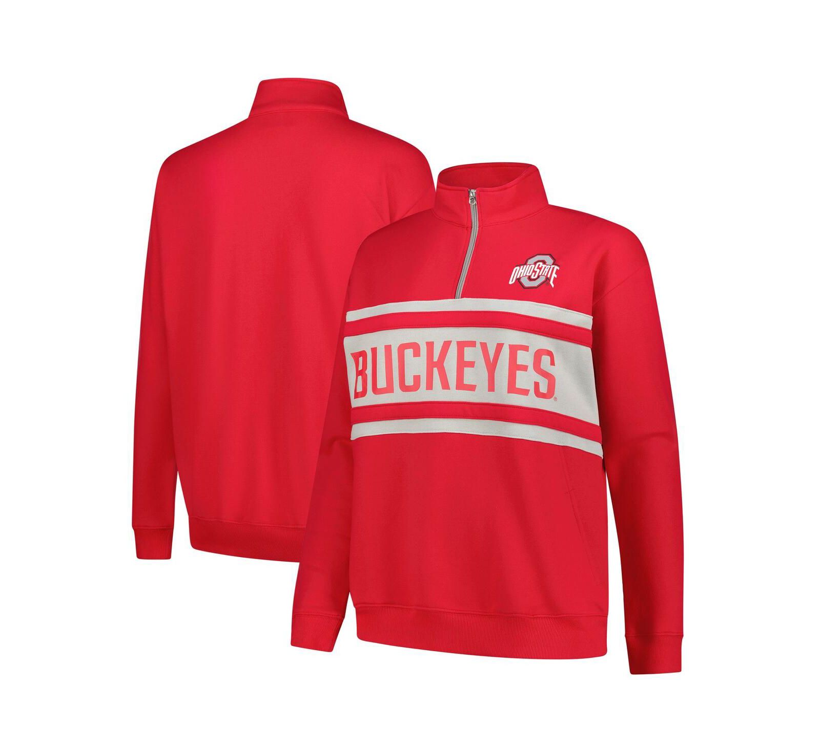 Женская толстовка Fanatics Scarlet/Gray Ohio State Buckeyes Plus Size Quarter-Zip Pullover