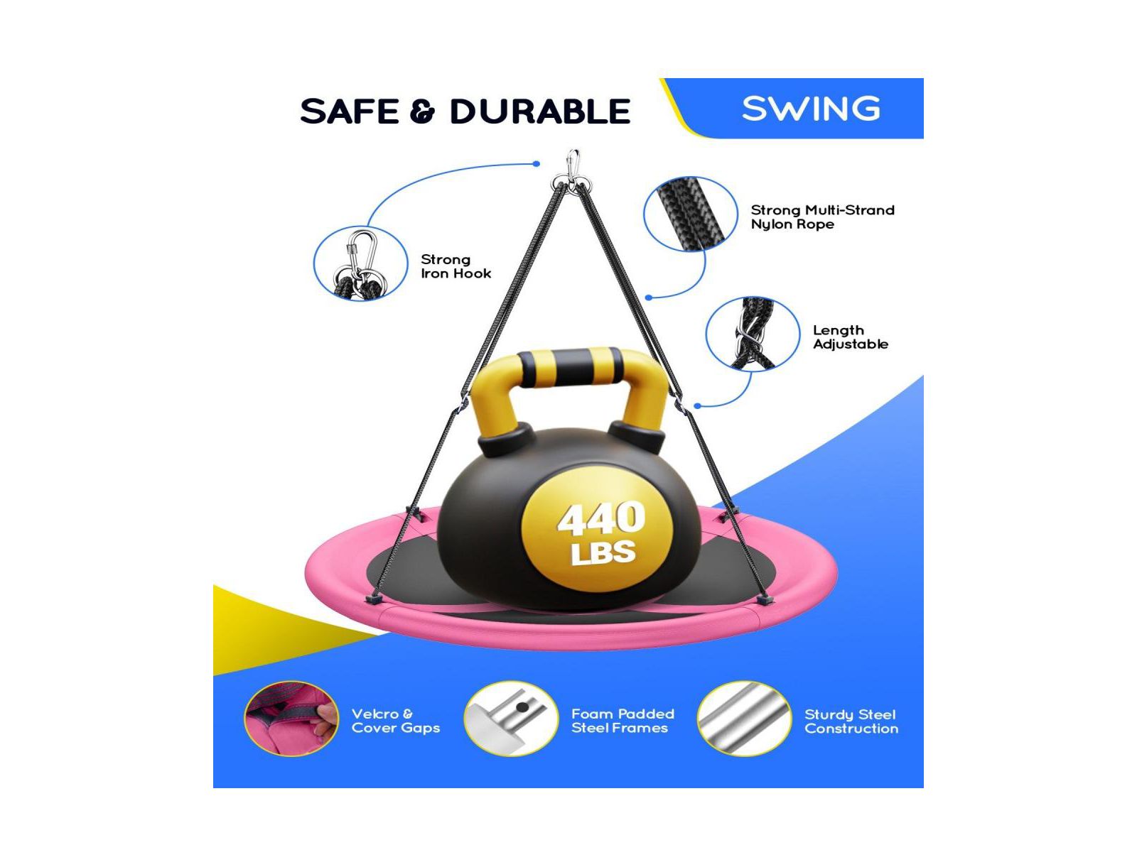43" Saucer Swing (Kids & Adults): 700lbs Capacity, Waterproof, Adjustable Hanging Straps – Backyard/Indoor/Outdoor.