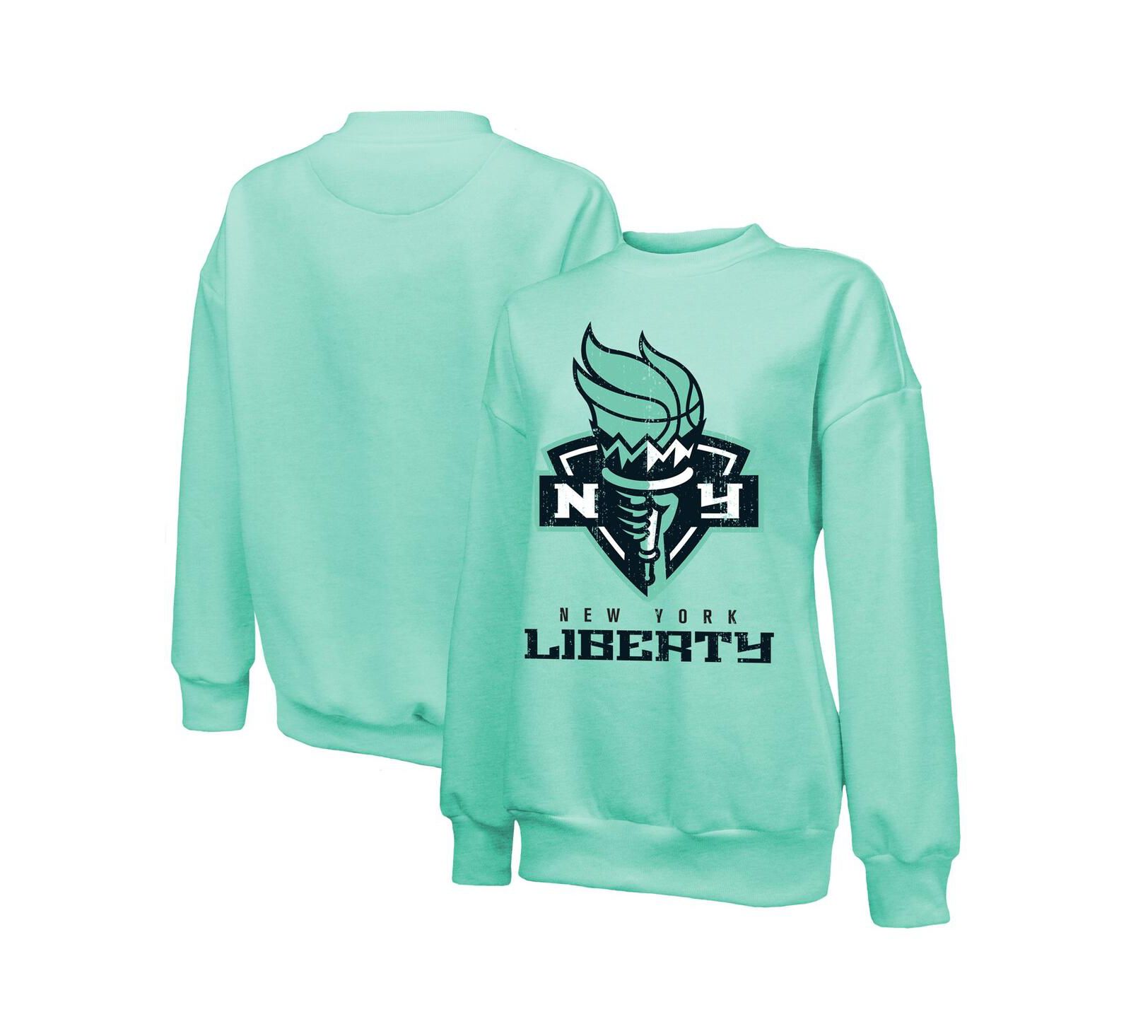 Majestic Women's Mint New York Liberty Primary Logo Drop Shoulder Tri-Blend Pullover Sweatshirt