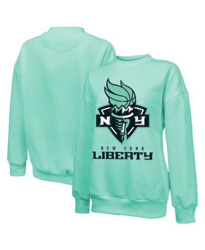Majestic Women's Mint New York Liberty Primary Logo Drop Shoulder Tri-Blend Pullover Sweatshirt