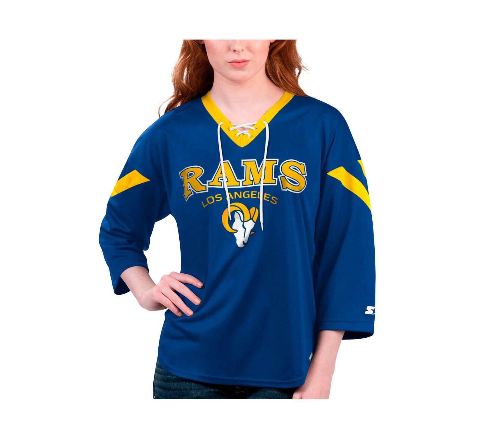Starter Женская футболка с коротким рукавом 3/4 Los Angeles Rams Rally Lace-Up, королевский синий
