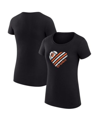 G-III 4Her by Carl Banks Women's Black Baltimore Orioles Super-Slim Fit Lightweight Heart Graphic T-Shirt