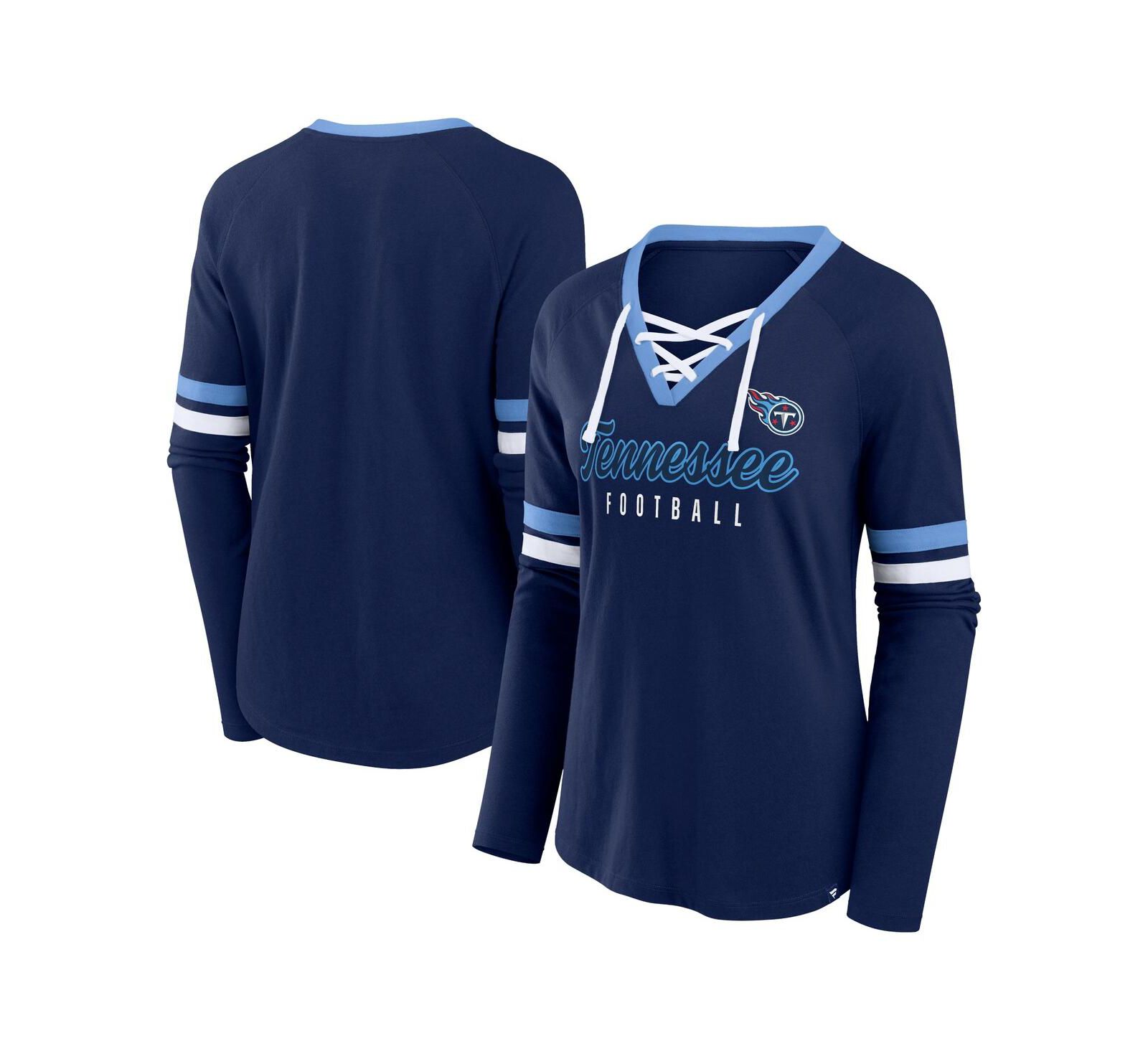 Женский модный топ Fanatics Tennessee Titans Won and Done с длинным рукавом и шнуровкой, темно-синий