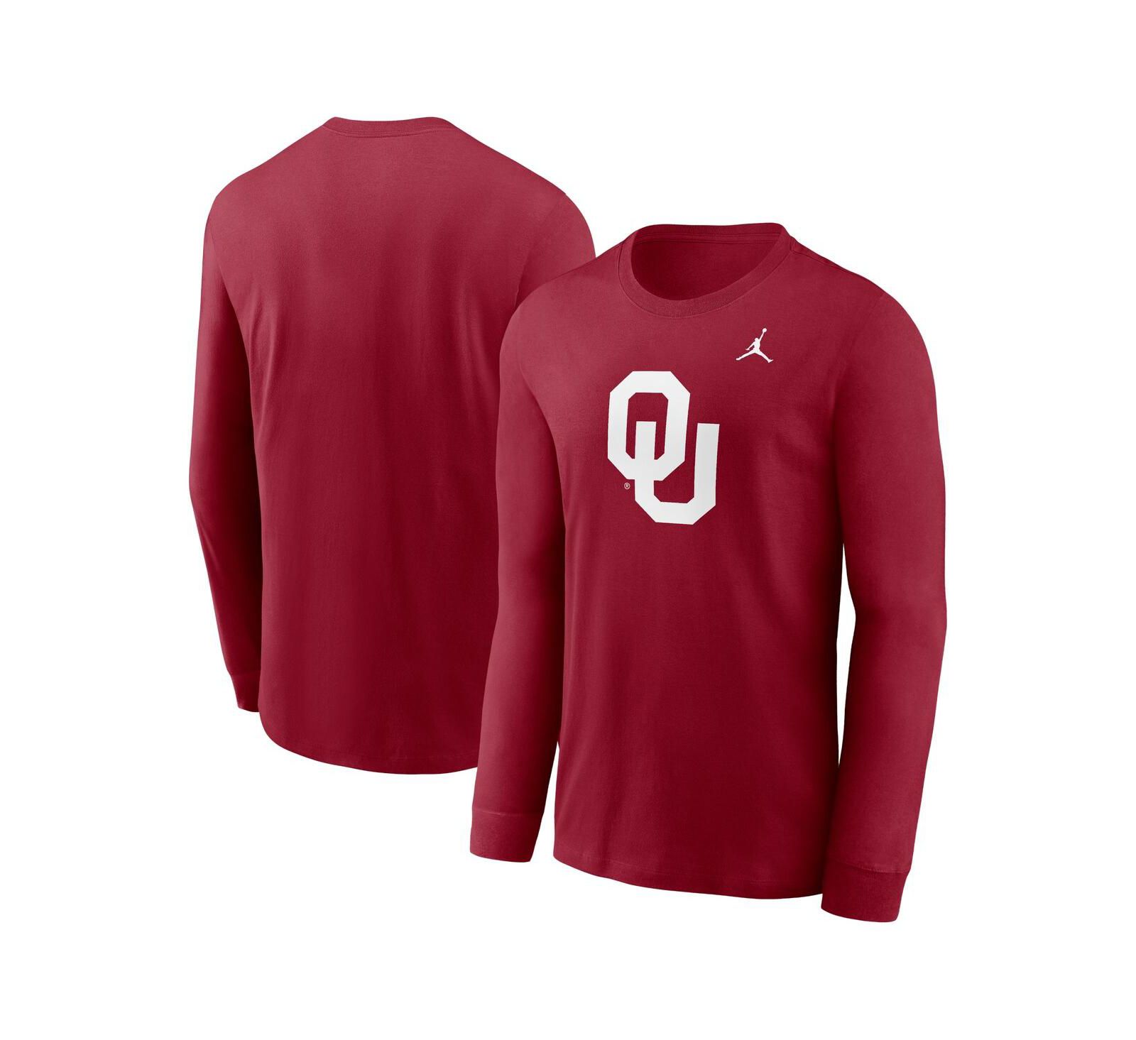 Мужская футболка Jordan Crimson Oklahoma Sooners с логотипом и длинным рукавом