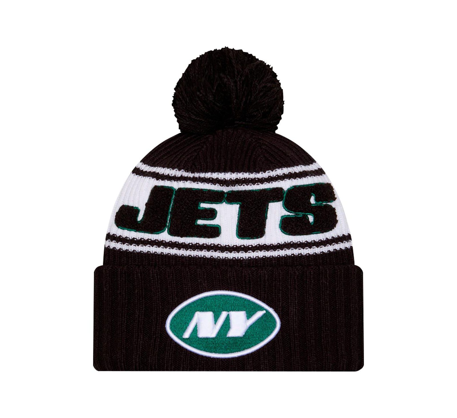 Вязаная шапка New Era Big Boys and Girls Black New York Jets 2024/25 Sideline Cuffed с помпоном