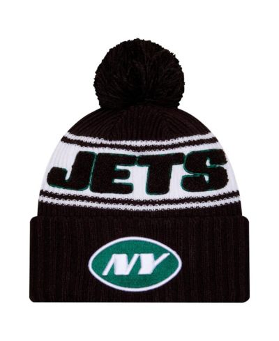 Вязаная шапка New Era Big Boys and Girls Black New York Jets 2024/25 Sideline Cuffed с помпоном