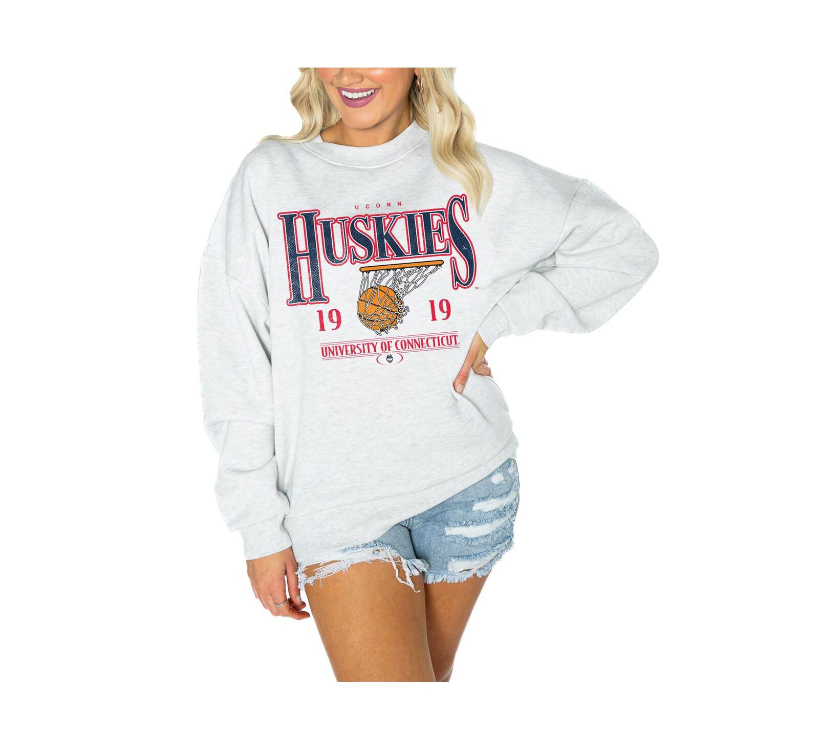 Женское флисовое худи Gameday Couture Gray UConn Huskies Premium Fleece Drop Shoulder Pullover Sweatshirt