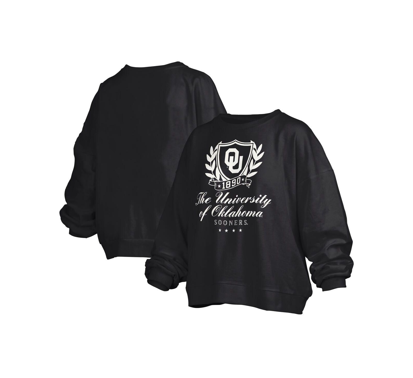 Pressbox Женский черный свитшот Pressbox Oklahoma Sooners Big Aug Script Janice Oversized Pullover Sweatshirt