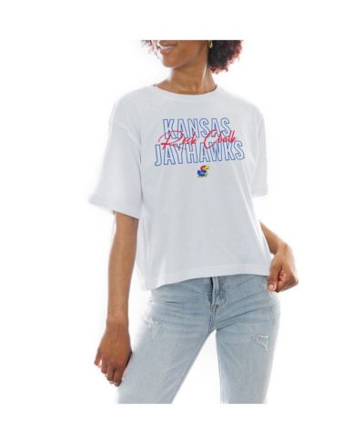 Женская укороченная футболка Gameday Couture Kansas Jayhawks с лозунгом, белая, свободного кроя