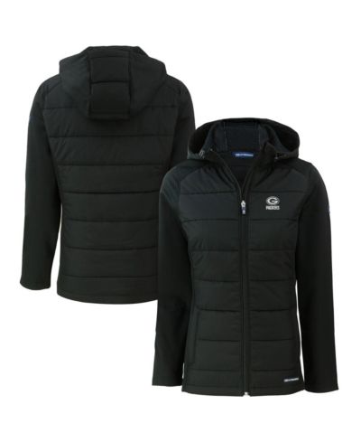 Cutter & Buck Women's Black Green Bay Packers Evoke Hybrid Eco Softshell Full-Zip Hooded Jacket