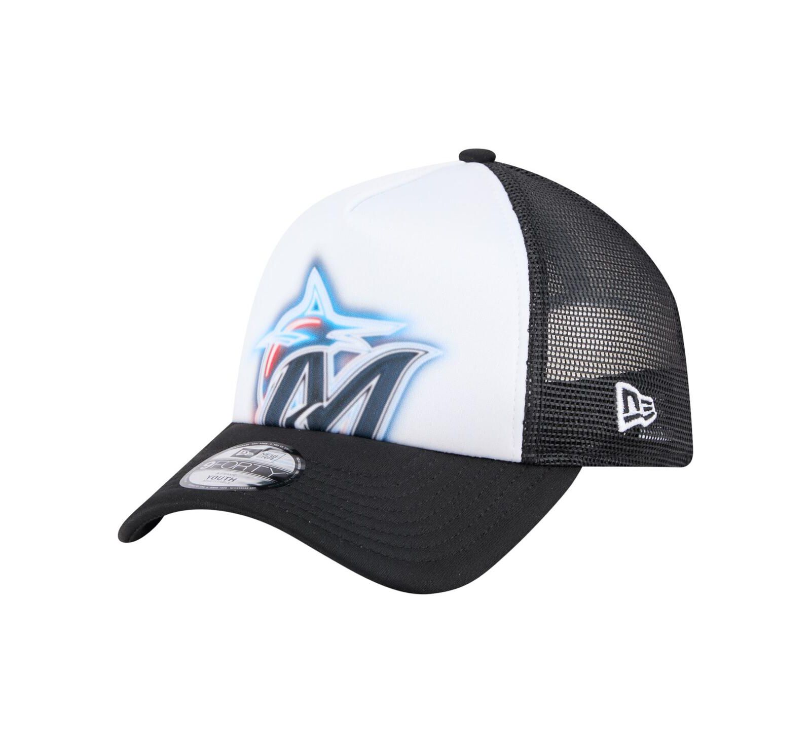Детская кепка New Era Miami Marlins Painted A-Frame 9FORTY Trucker, белая/черная