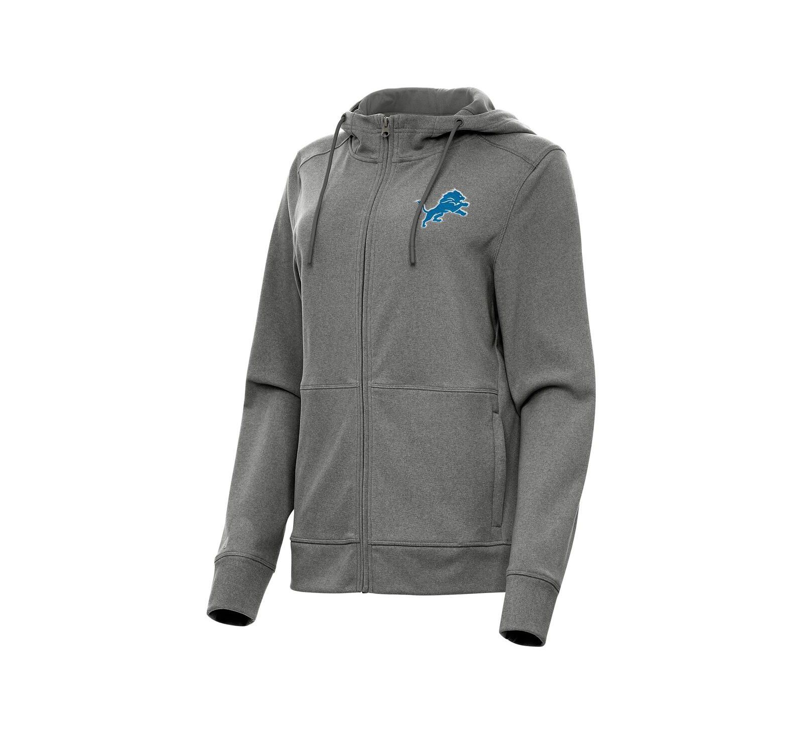 Женская толстовка с капюшоном на молнии Antigua Heather Charcoal Detroit Lions Seeker