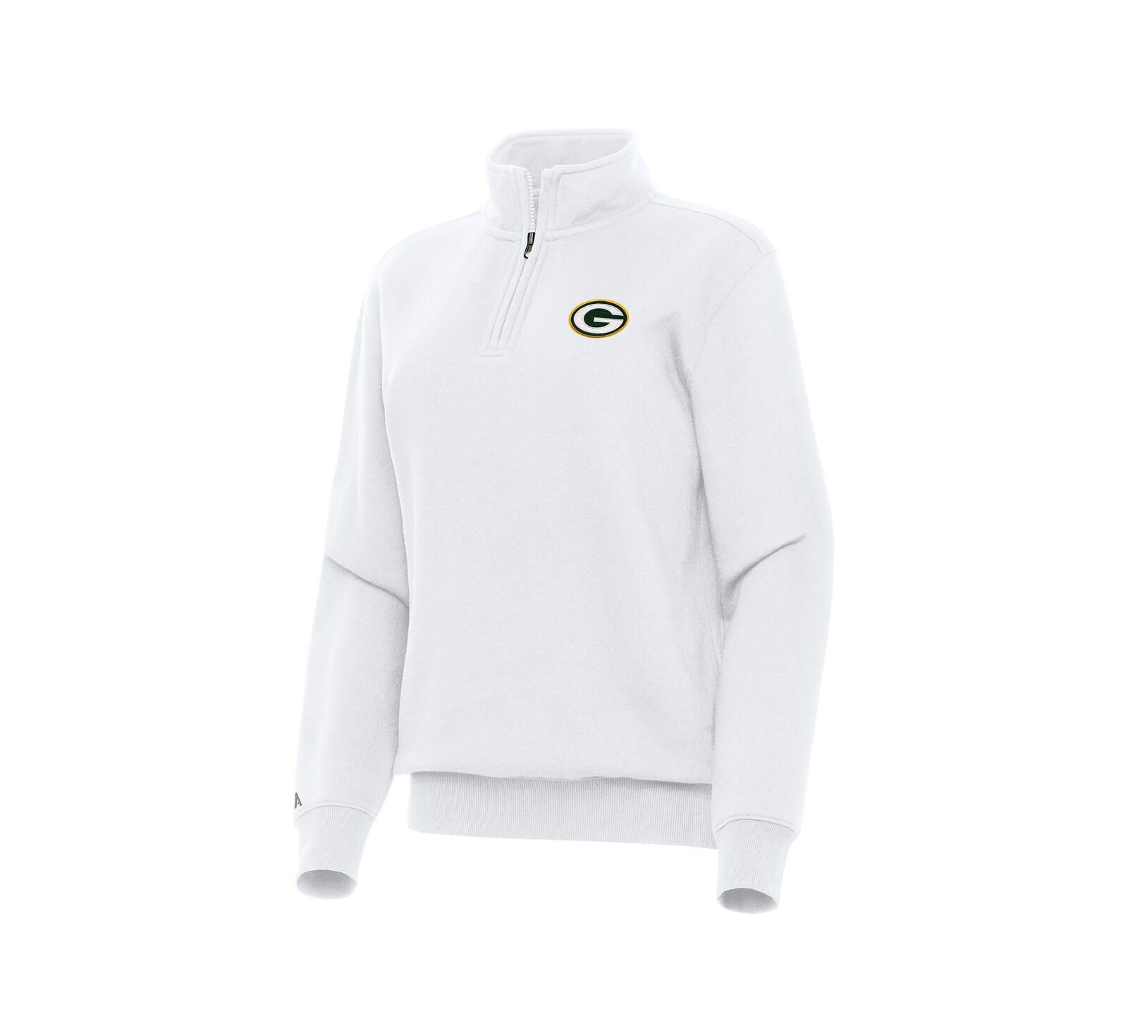 Женский топ Antigua White Green Bay Packers Victory с молнией на четверть