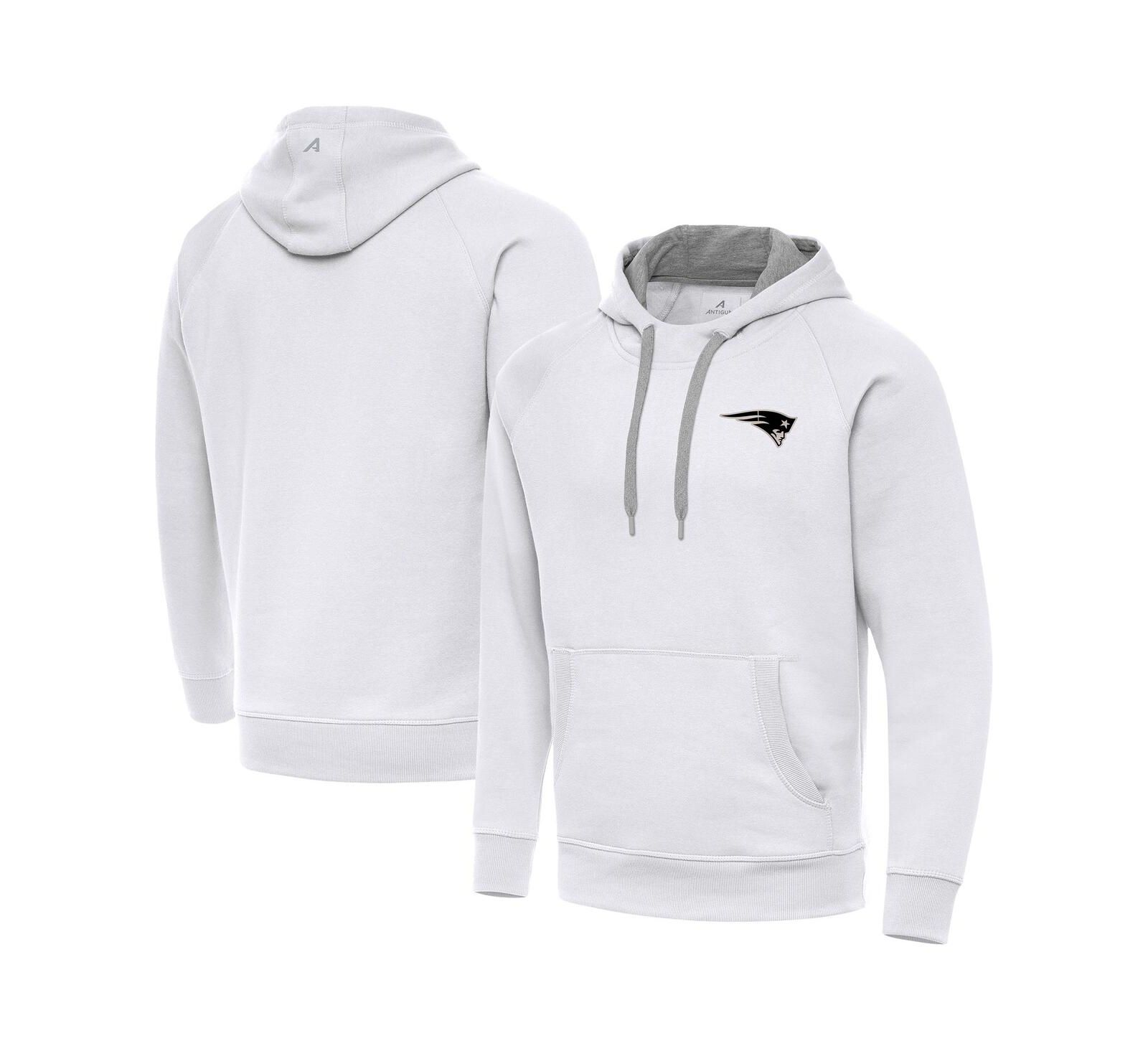 Antigua Men's White New England Patriots Brushed Carbon Victory Pullover Hoodie
