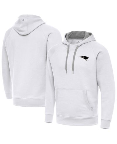 Antigua Men's White New England Patriots Brushed Carbon Victory Pullover Hoodie