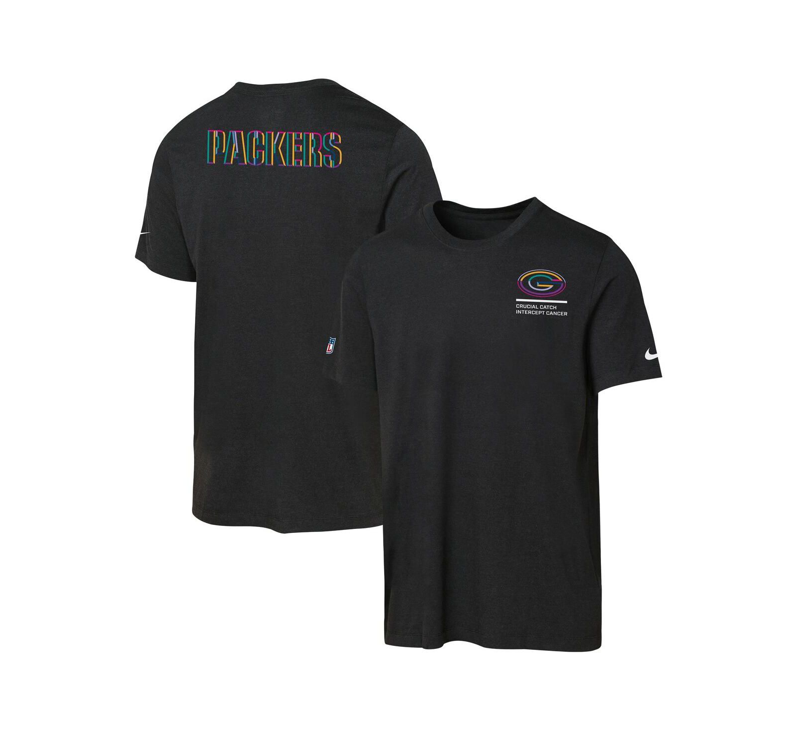 Nike Футболка Dri-FIT Tri-Blend для мальчиков и девочек, черная с зеленым, Bay Packers 2025 NFL Crucial Catch