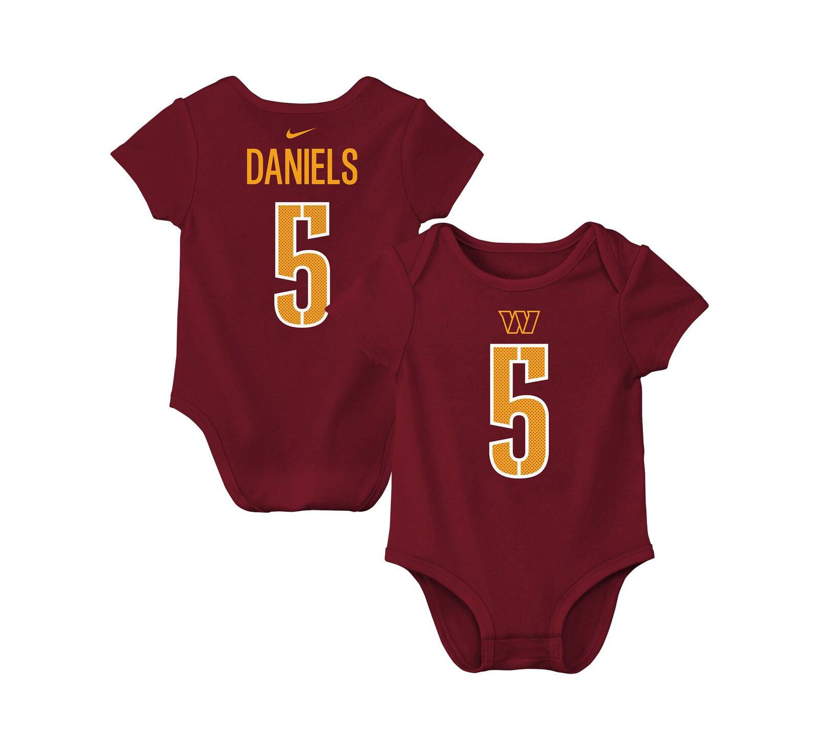 Боди Nike для малышей (мальчиков и девочек) Jayden Daniels Burgundy Washington Commanders с именем и номером игрока