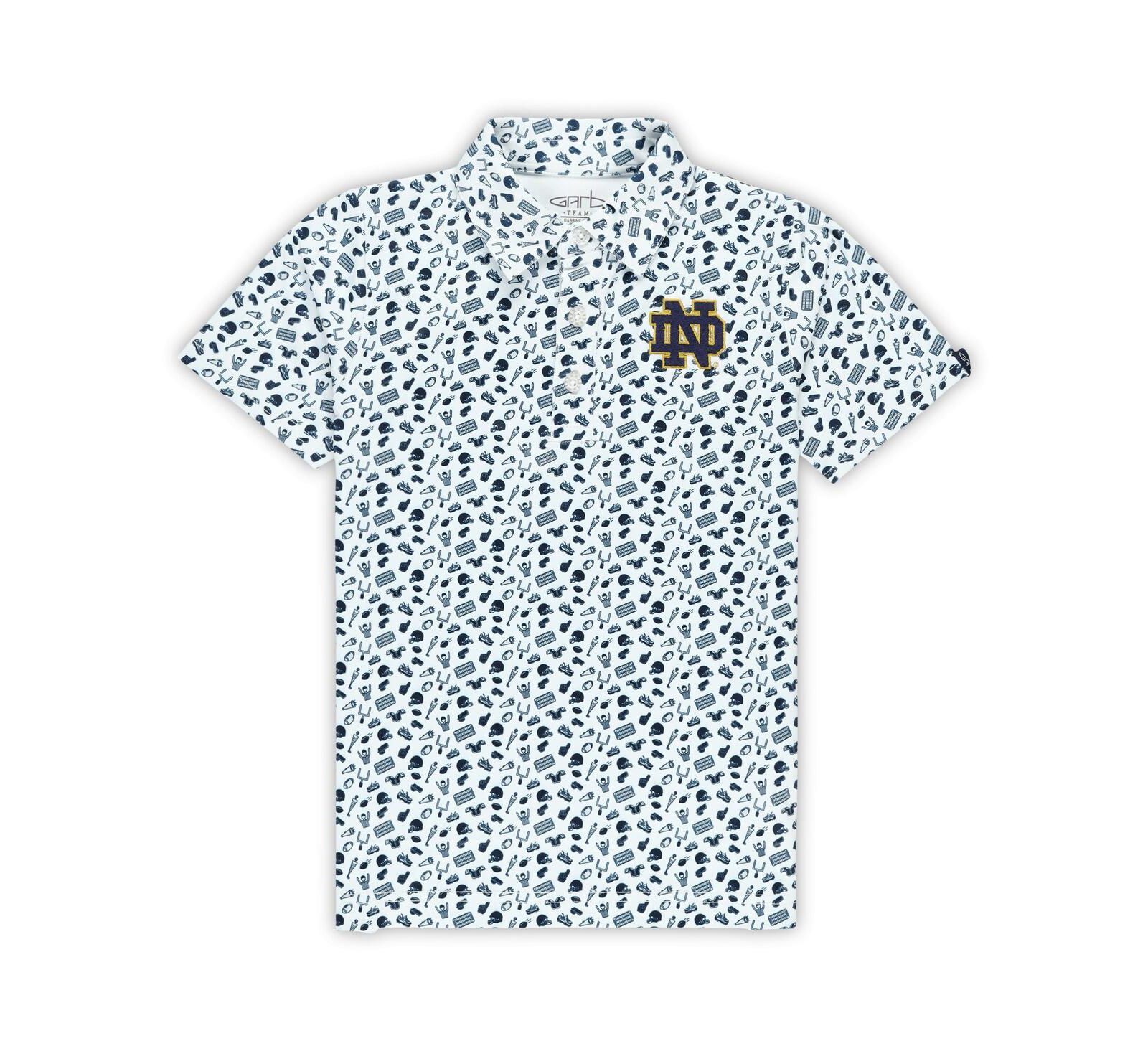 Garb Toddler White/Navy Notre Dame Fighting Irish Tom Allover Print Performance Polo Shirt