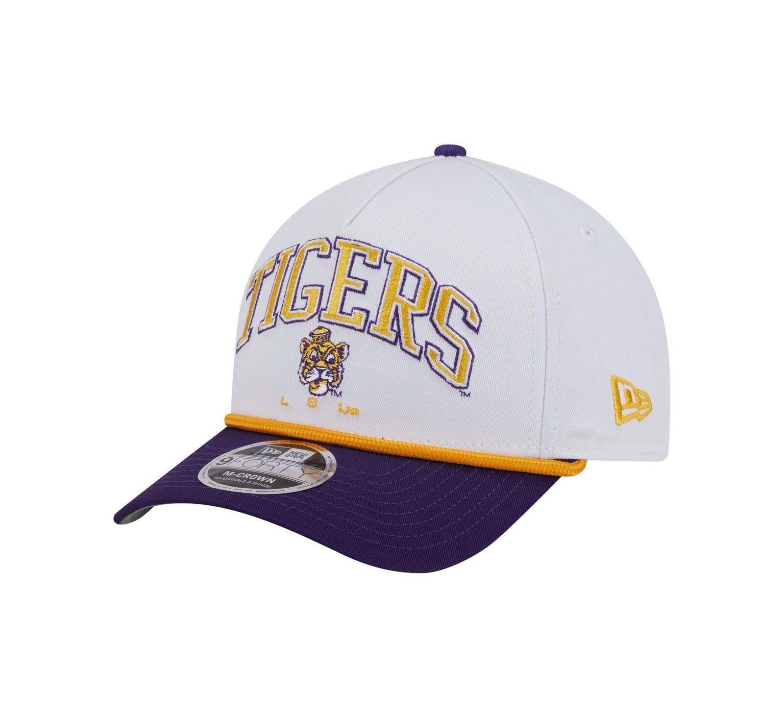 Мужская регулируемая кепка New Era White/Purple LSU Tigers Arch Two-Tone Rope 9FORTY A-Frame M-Crown