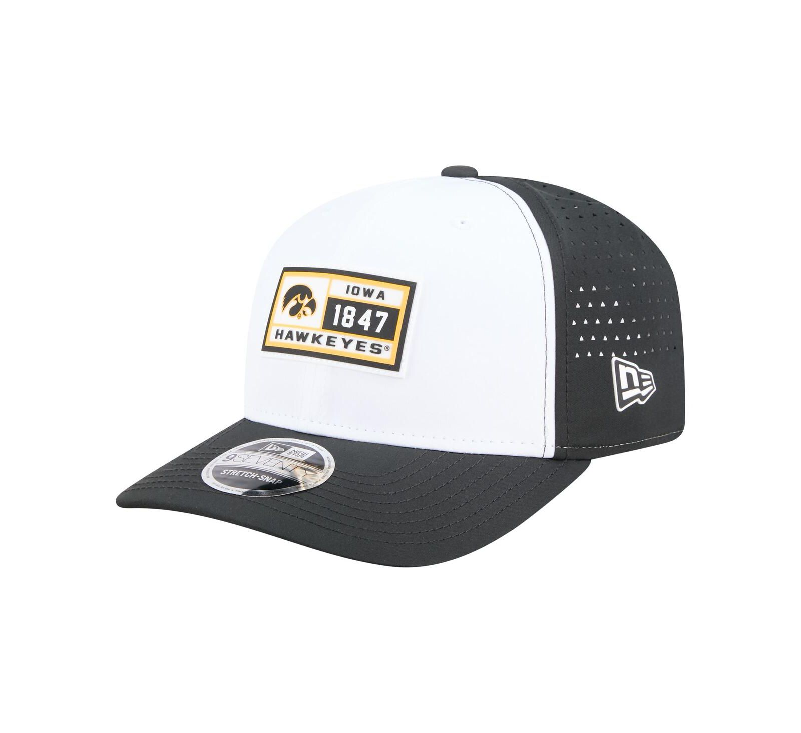 Мужская кепка New Era Iowa Hawkeyes Perforated Patched 9SEVENTY регулируемая бело-черная